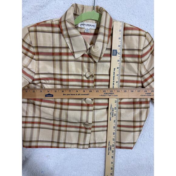 VTG 90s Gruppo Americano Studio Plaid Crop Blazer Silk Shimmer USA 8 Academia - Picture 5 of 8